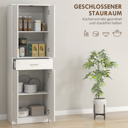 HOMCOM Küchenschrank, 3-stufig verstellbare Regale, Spanplatten, MDF, viel Stauraum, Weiß