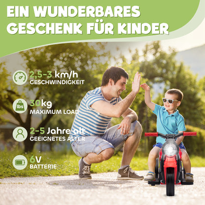 AIYAPLAY Kinder Elektro-Motorrad, 6V Kindermotorrad mit Musik, Blasen 2,5-3 km/h, für 2-5 Jahre Kinder