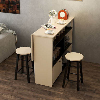 HOMCOM 3-tlg. Barset, Bartisch mit klappbarer Tischplatte, 2 Barhocker, 6 Staufächer, schwarz+Eiche, 116 x 70 x 89,5 cm