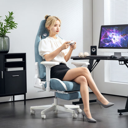 HOMCOM Gaming-Sessel, verstellbare Armlehnen & Rückenlehne, Kunstlederbezug, bis 120 kg, Blau