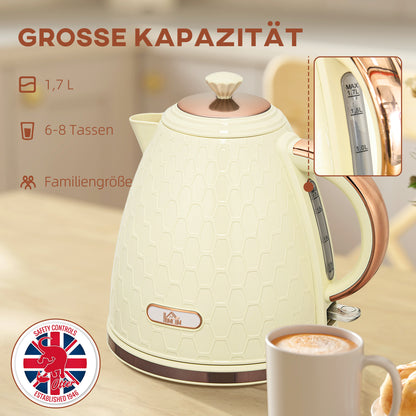 HOMCOM Wasserkocher, 2200W, Sichtfenster, Filter, Schnellkocher, Beige