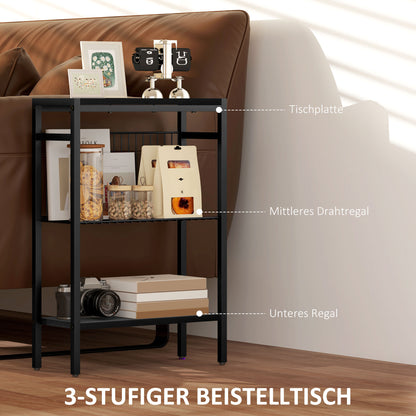 HOMCOM Beistelltisch, 3-stufiges Design, Regale in Holzoptik, Stahlrahmen, Schwarz