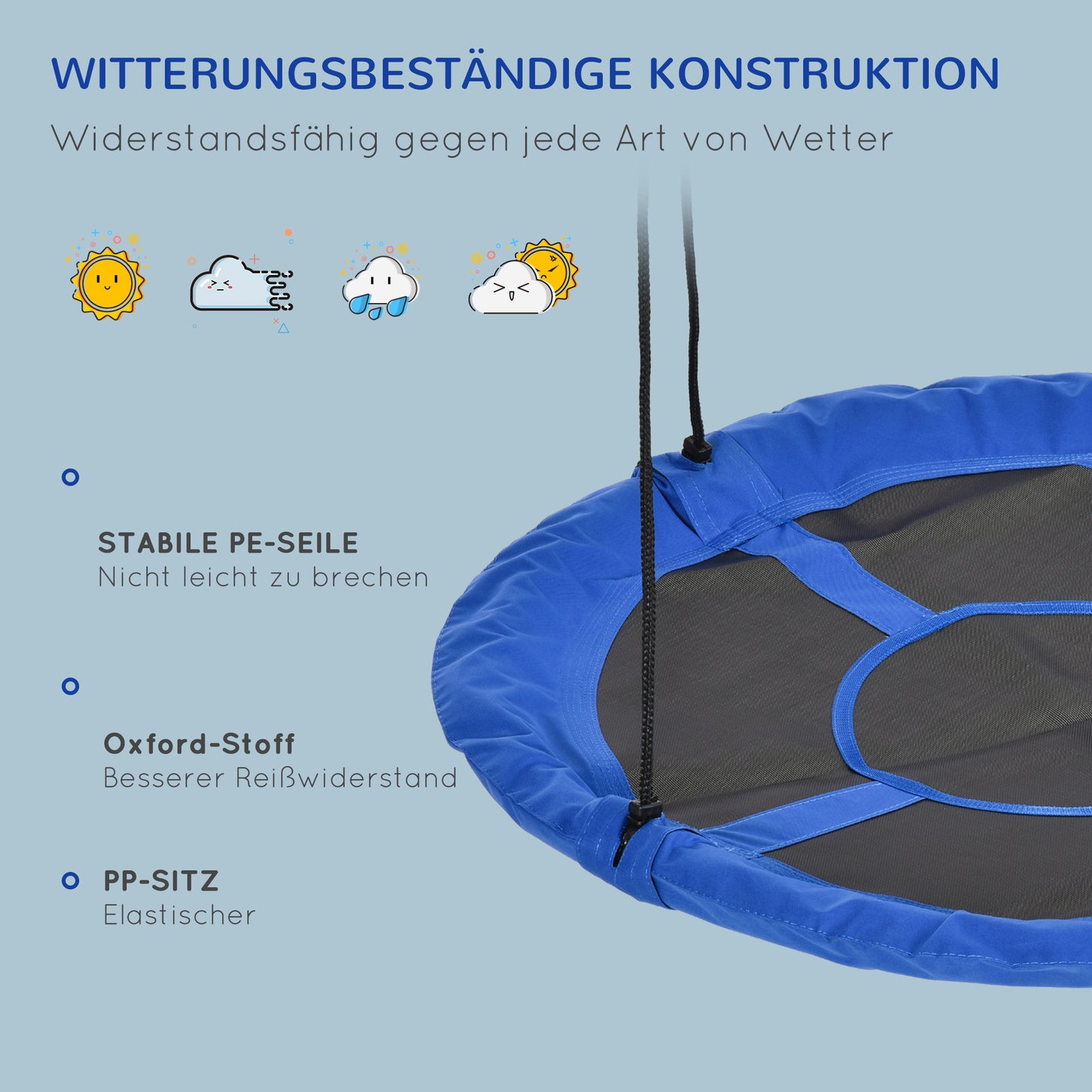 Outsunny Nestschaukel, wetterfest, bis 100 kg, längenverstellbare Seile, Φ110 cm, Blau