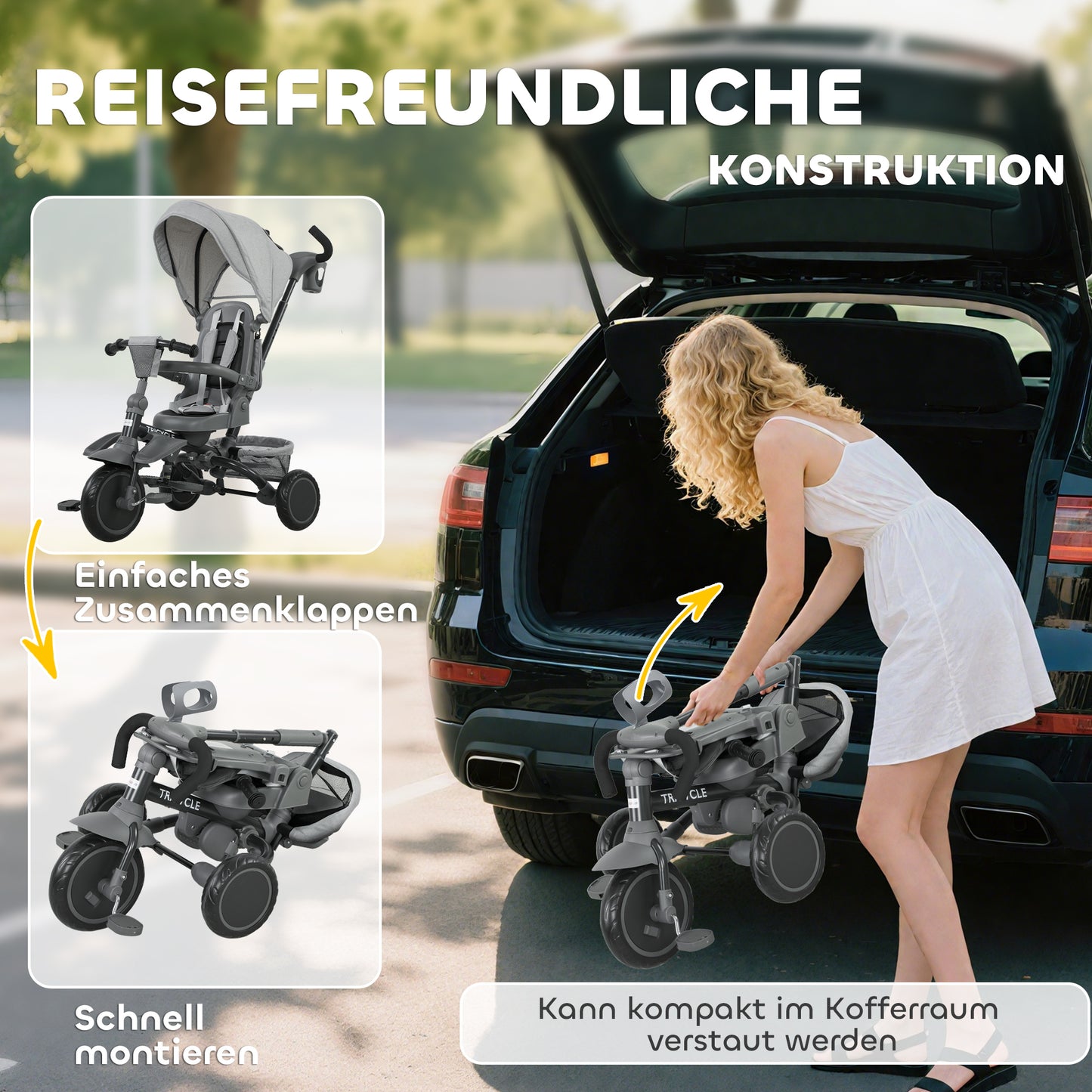 AIYAPLAY Kinderdreirad, 6-in-1 Buggy für Kleinkinder, mit Schiebegriff, verstellbarer Sitz, faltbares Design, Sicherheitsnetz, Grau
