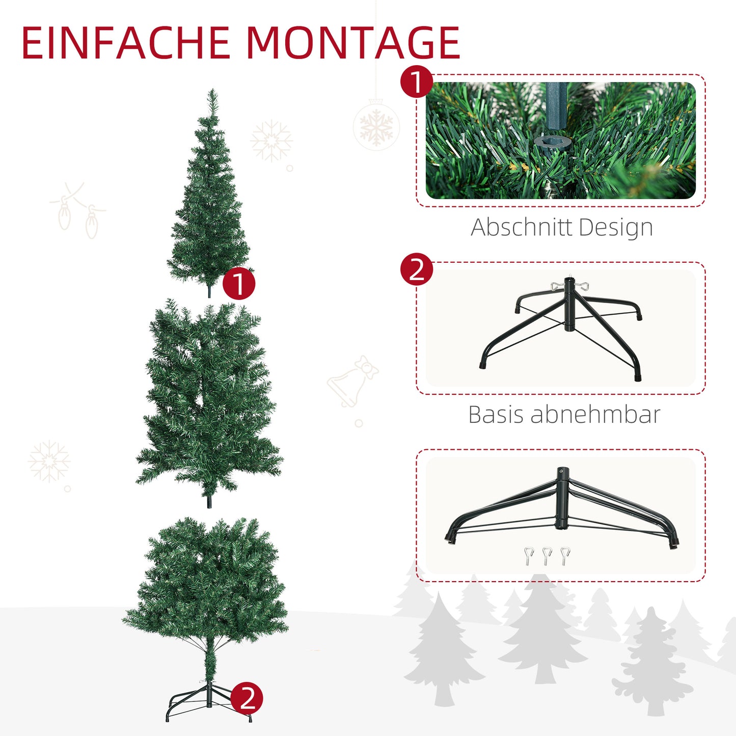 HOMCOM Weihnachtsbaum Kunsttanne künstlicher Christbaum, inkl. Standfuß, LED´s, 2,1 m, 1 Weihnachtsstern, Grün