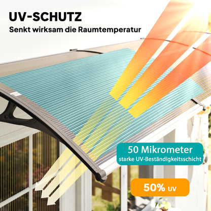 Outsunny Vordach für Haustür/Fenster, wetterfest, Braun, Aluminium/Polykarbonat, 303x96x27cm, Schwarz