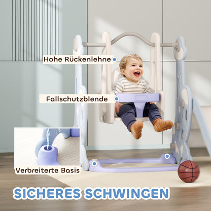 AIYAPLAY 4-in-1 Indoor-Spielplatz, Rutsch- und Schaukelset für Kleinkinder, Basketballkorb, Raketendesign, Kunststoff, Hellblau