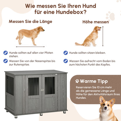 PawHut Hundekäfig Hundebox, 2 Türen, inkl. Verriegelung,116 cm x 60 cm x 87 cm, Grau