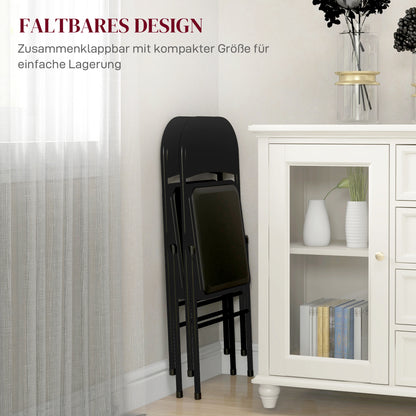 HOMCOM 2er-Set Klappstühle, Tragbare Bürostühle, Metallbeine, Faltstuhl für Büro, Empfang, Wartezimmer, Kunstleder, Schwarz