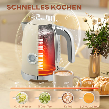 HOMCOM Wasserkocher- und Toaster-Set, 2200W, 7 Bräunungsstufen, versch. Funktionen, Creme