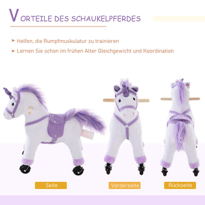 HOMCOM Reitpferd auf Rollen Spielpferd Reittier Wiehern Plüsch Lila 55 x 23 x 60 cm