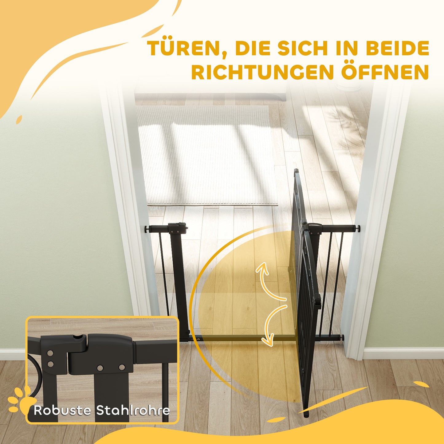 PawHut Haustiertor, 77 cm Treppengatter, verstellbar Breite 76-104 cm, mit Katzentür, für Treppen och Türöffnungen, Schwarz
