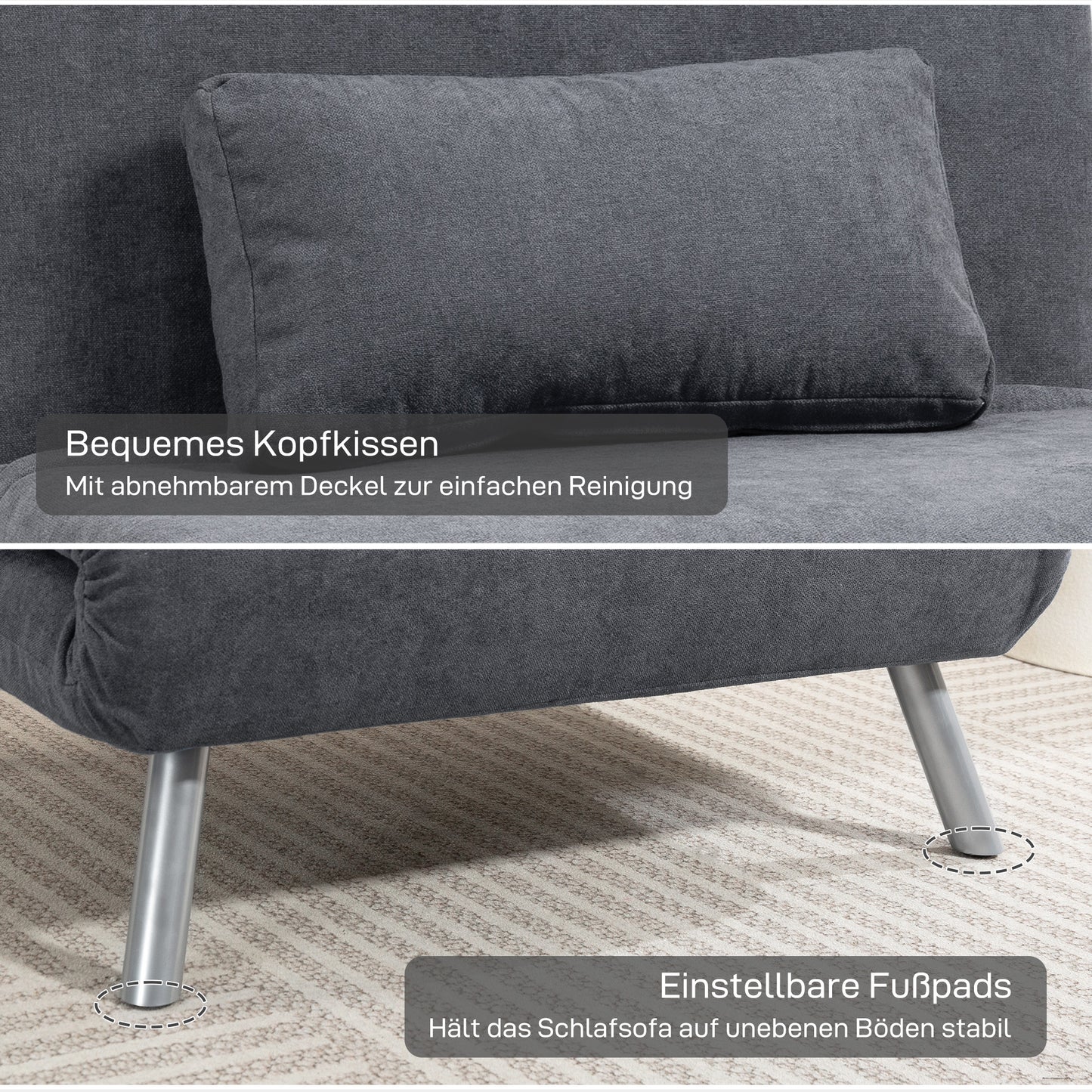 HOMCOM Polstersessel mit Bettfunktion, 3-in-1 Design, Schlafsessel, Gästebett, Stoffbezug, mit Kissen, Dunkelgrau