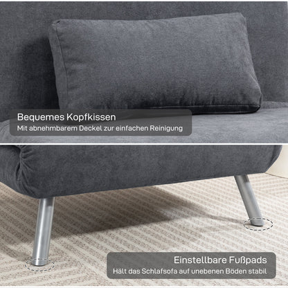 HOMCOM Polstersessel mit Bettfunktion, 3-in-1 Design, Schlafsessel, Gästebett, Stoffbezug, mit Kissen, Dunkelgrau