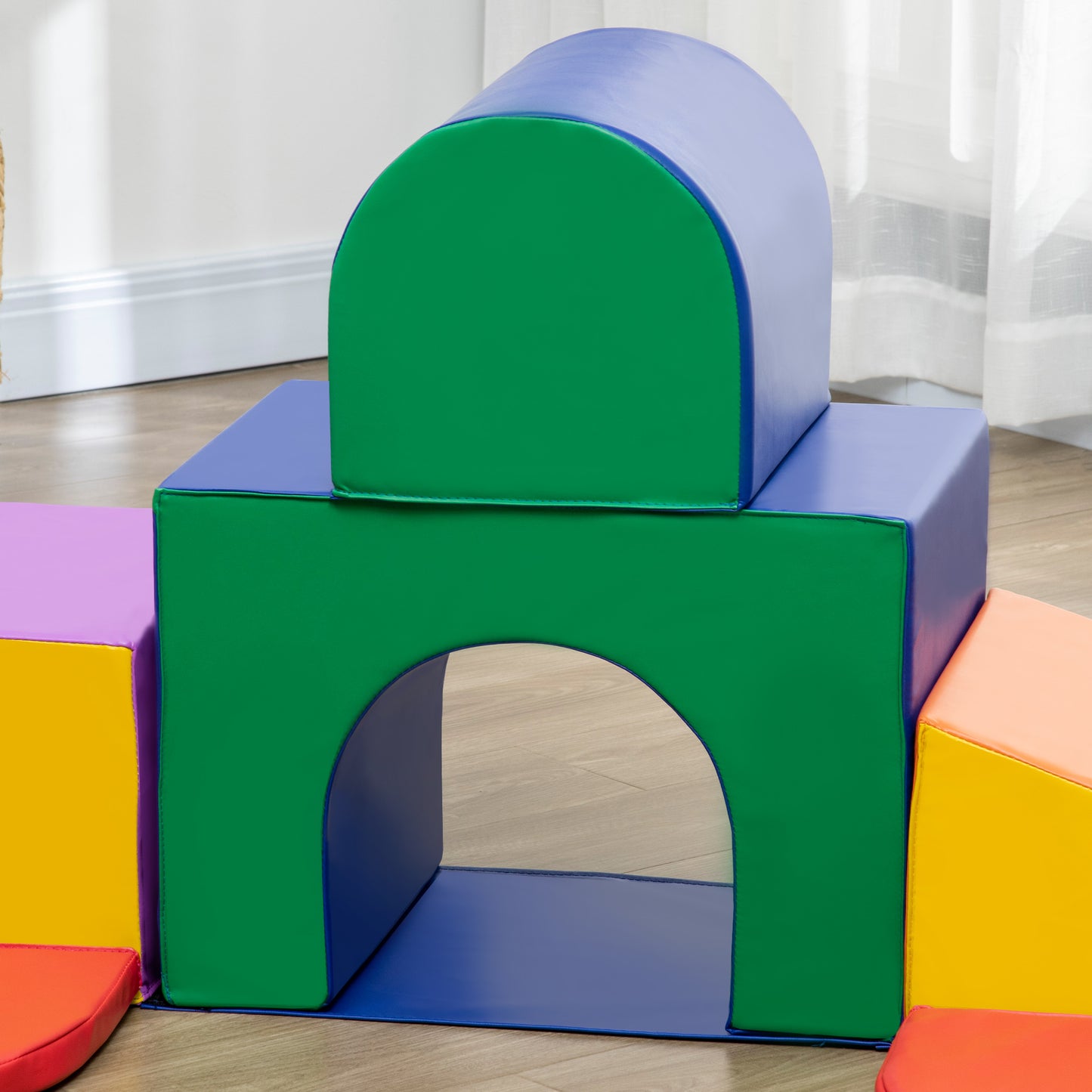 HOMCOM Saftbaustein-Set für Kinder, Schaumstoffblöcke, Quadrat, Treppe, Rampe, Kunstleder, Mehrfarbig