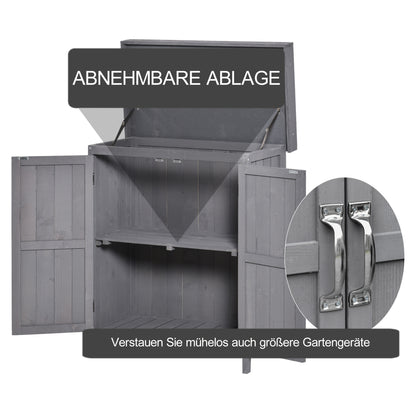 Outsunny Geräteschrank, Doppeltür, Klappdeckel, 2 Regalfächer, wetterfest, Naturholz, grau, 74 x 43 x 88cm