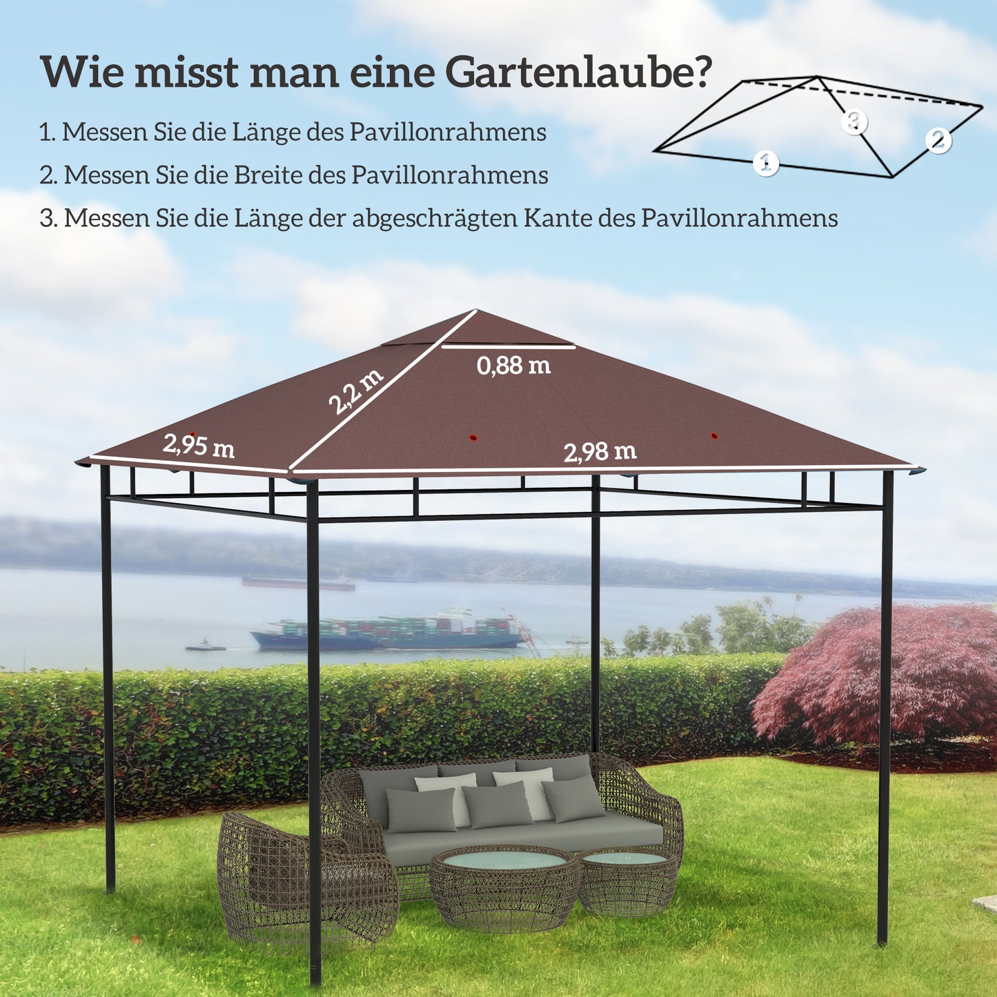 Outsunny Ersatzdach für Gartenpavillon, Polyester, 2,98 x 2,95 m, Kaffee