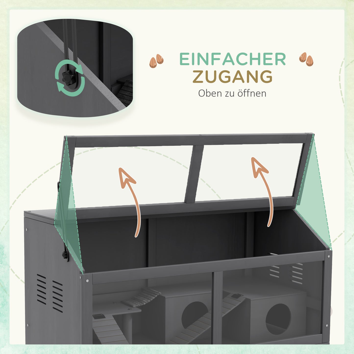 PawHut Hamsterkäfig, Kleintierkäfig aus Holz, Hängebrücke, Leitern, Hütte, 84 x 45 x 44 cm, för Zwerghamster, Grau