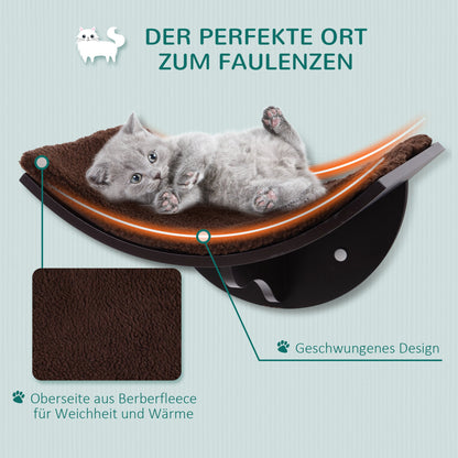 PawHut Katzenliege Katzen Wandliege Katzenbett Katzenregal Wandmontage Plüschauflage Braun 41 x 28 x 21 cm