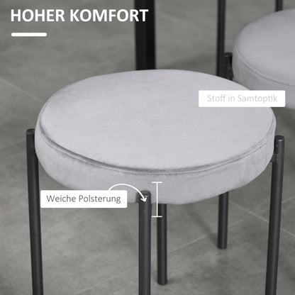 HOMCOM 4er-Set Esszimmerhocker Stapelbar Esszimmerstühle Küchenstuhl mit gepolstertem Sitz, Samtoptik Sitzhocker Samt für Küche Esszimmer Metall Grau 41,5 x 41,5 x 46 cm