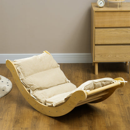 AIYAPLAY Kinder-Kletterset, 4-in-1-Design mit Bogenbrücke, Schaukelwippe, Kissen, Rutschrampe, für den Innenbereich, Holz