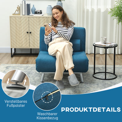 HOMCOM Klappsessel mit Bettfunktion, klappbarer Relaxsessel in Leinenoptik, Verstellbare Rückenlehne, 75 x 70 x 75 cm, Blau