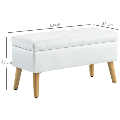 HOMCOM Polsterbank mit Stauraum, Stoffbezug in Samtoptik, Holzbeine, für Wohnzimmer, Schlafzimmer, Flur, 80 x 35 x 42 cm, Weiß