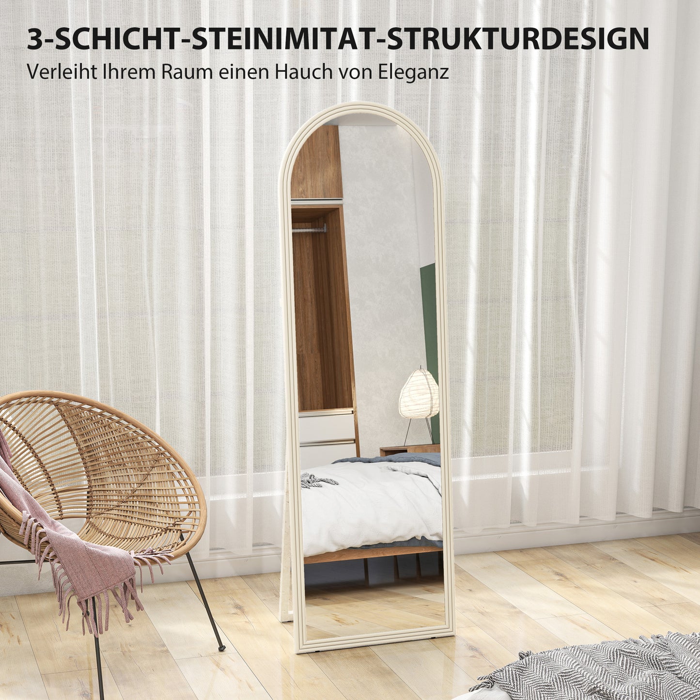 HOMCOM Ganzkörperspiegel, 50 x 160 cm, freistehend, Wandmontage, Bogenrahmen, Weiß