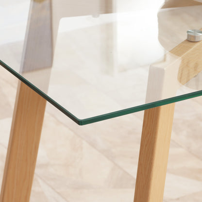 HOMCOM Esstisch für 4 Personen, Glasplatte, Stahlgestell, Holzoptik, 120L x 60B x 76H cm