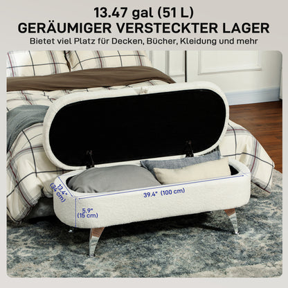 HOMCOM Sitzbank mit Stauraum, Deckel und Metallbeinen für Wohnzimmer, Schlafzimmer, Flur, Weiß