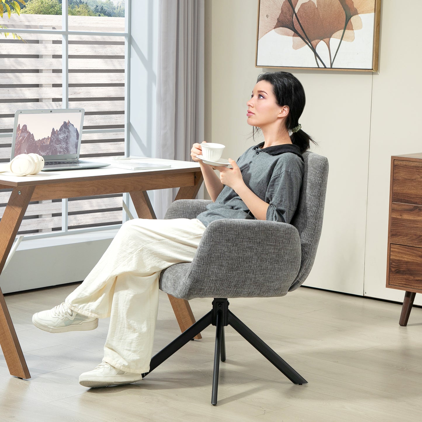 HOMCOM Polstersessel, Akzentsessel, modernes Design, drehbar, bis 120 kg, Dunkelgrau