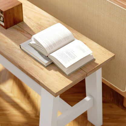 HOMCOM Sitzbank für 2, Holzbank in Eichenoptik, stabilisierende Querstange, für Wohnzimmer, Esszimmer, Flur, Kautschukholz, Weiß