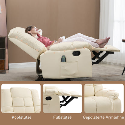 HOMCOM Massagesessel, Relaxsessel, 8 Vibrationspunkte, Liegefunktion, Kunstleder, cremeweiß, 94x99x99cm