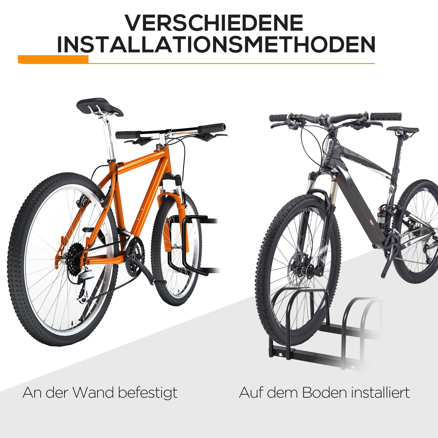 HOMCOM Fahrradständer für 4 Fahrräder, wetterfest, Wand- oder Bodenmontage, Stahl 110 x 33 x 27 cm