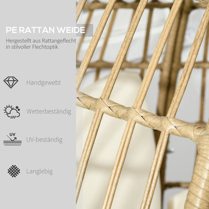 Outsunny Korbstuhl i Rattanoptik, weiche Sitzkissen, Aluminiumrahmen, khaki+beige, 105 x 90 x 148 cm