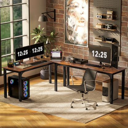 HOMCOM Schreibtisch, Computertisch, rustikales Design, viel Platz, Spanplatte, Braun