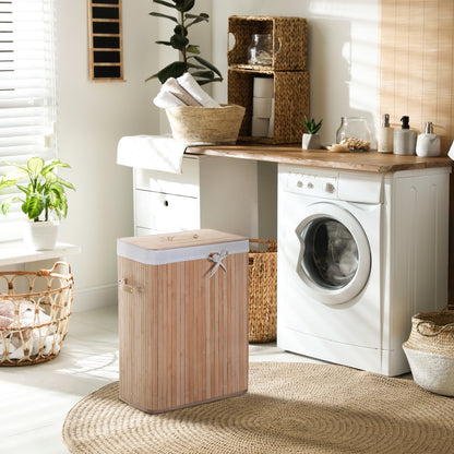 HOMCOM Wäschekorb schmal mit Deckel 72L Wäschesammler mit Griff, herausnehmbarer Wäschesack, Wäschebox für Waschküche Schlafzimmer Badezimmer Natur