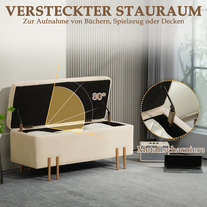 HOMCOM Polsterbank mit Stauraum, Truhenbank, Schaumstoff, Metall, Kautschukholz, 100 x 40 x 42 cm, Beige