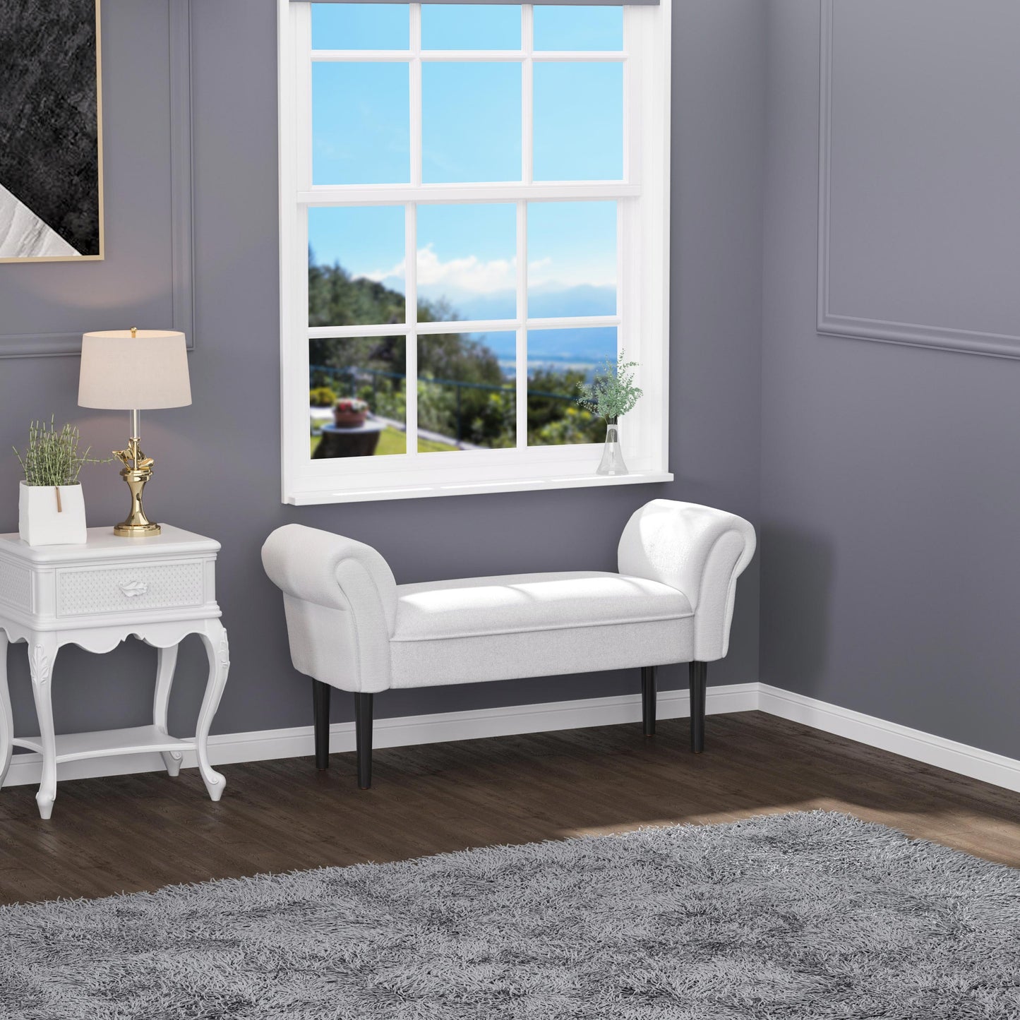 HOMCOM Bettbank, Polsterbank, Sitzbank, Flurbank für Schlafzimmer, bis 130 kg Belastbar, Segelstoff, Grau, 102 x 36 x 51 cm