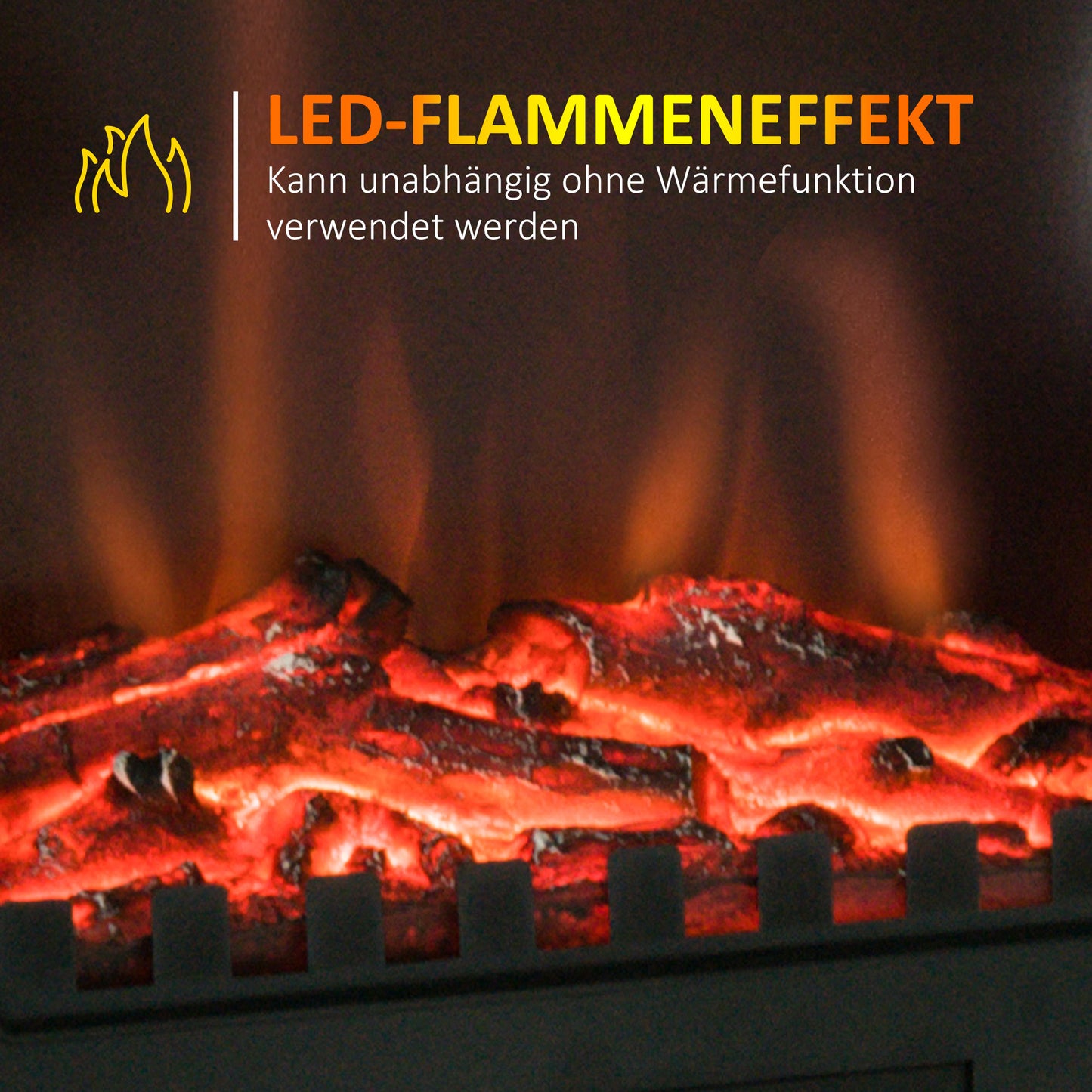 HOMCOM Elektrokamin, LED-Flammen, 1000/2000 W, regelbare Temperatur & Helligkeit, Metall, 39 x 23 x 56,5 cm