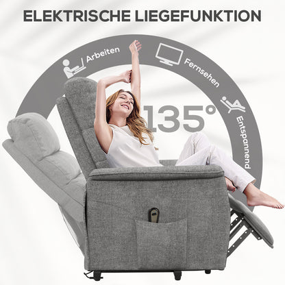 HOMCOM Relaxsessel mit Aufstehhilfe, verstellbare Rückenlehne/Fußstütze, bis 120 kg, 66 x 90 x 96 cm, Grau