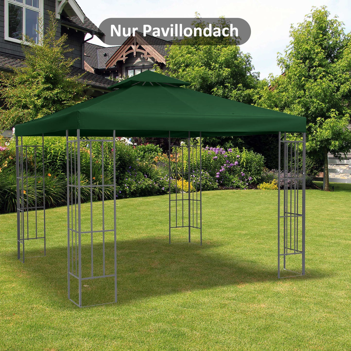 Outsunny Ersatzdach für Pavillon 3x3m wasserabweisend Pavillondach für Metallpavillon Pavillon Ersatzdach Gartenpavillon Partyzelt Gartenzelt Polyester Dunkelgrün