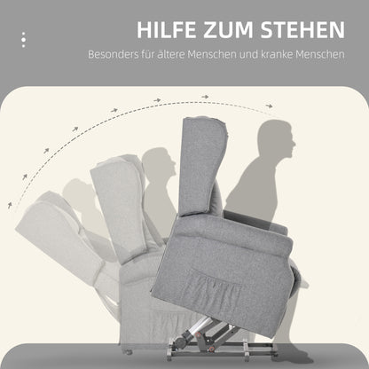 HOMCOM Relaxsessel, Aufstehhilfe, Liegefunktion, bis 200kg, 72,5x94x109cm, Grau