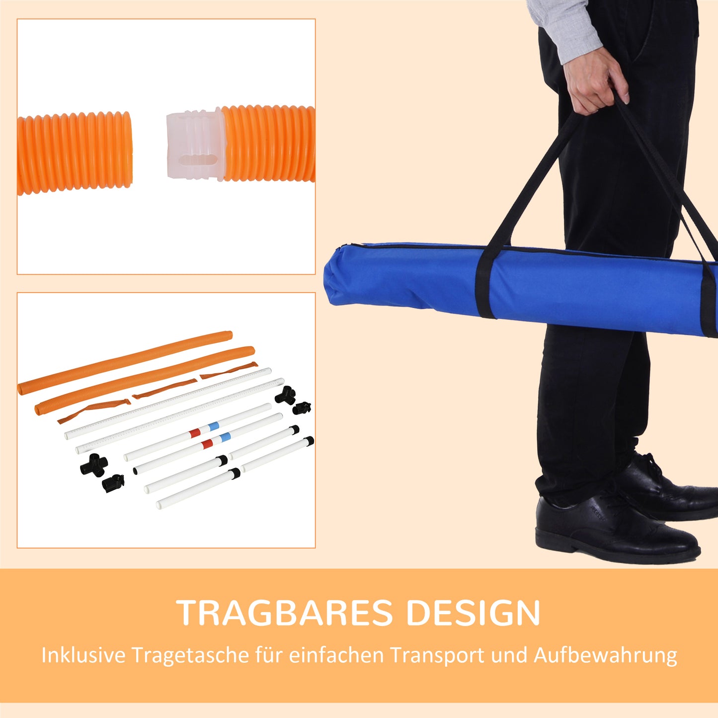 PawHut Hundetrainingsset Springring für Haustier-Agility-Training tragbar PE Weiß + Orange 74,5 x 66 x 91 cm