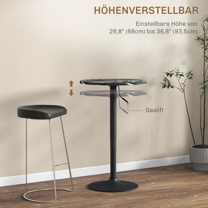 HOMCOM Bartisch für 2 Personen, höhenverstellbar, Marmoroptik, 60 x 60 x 68-93,5 cm, Schwarz