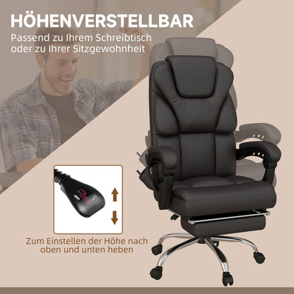 Vinsetto Bürostuhl med Massagefunktion, ergonomisk, liggfähig, 63x57x118, Braun