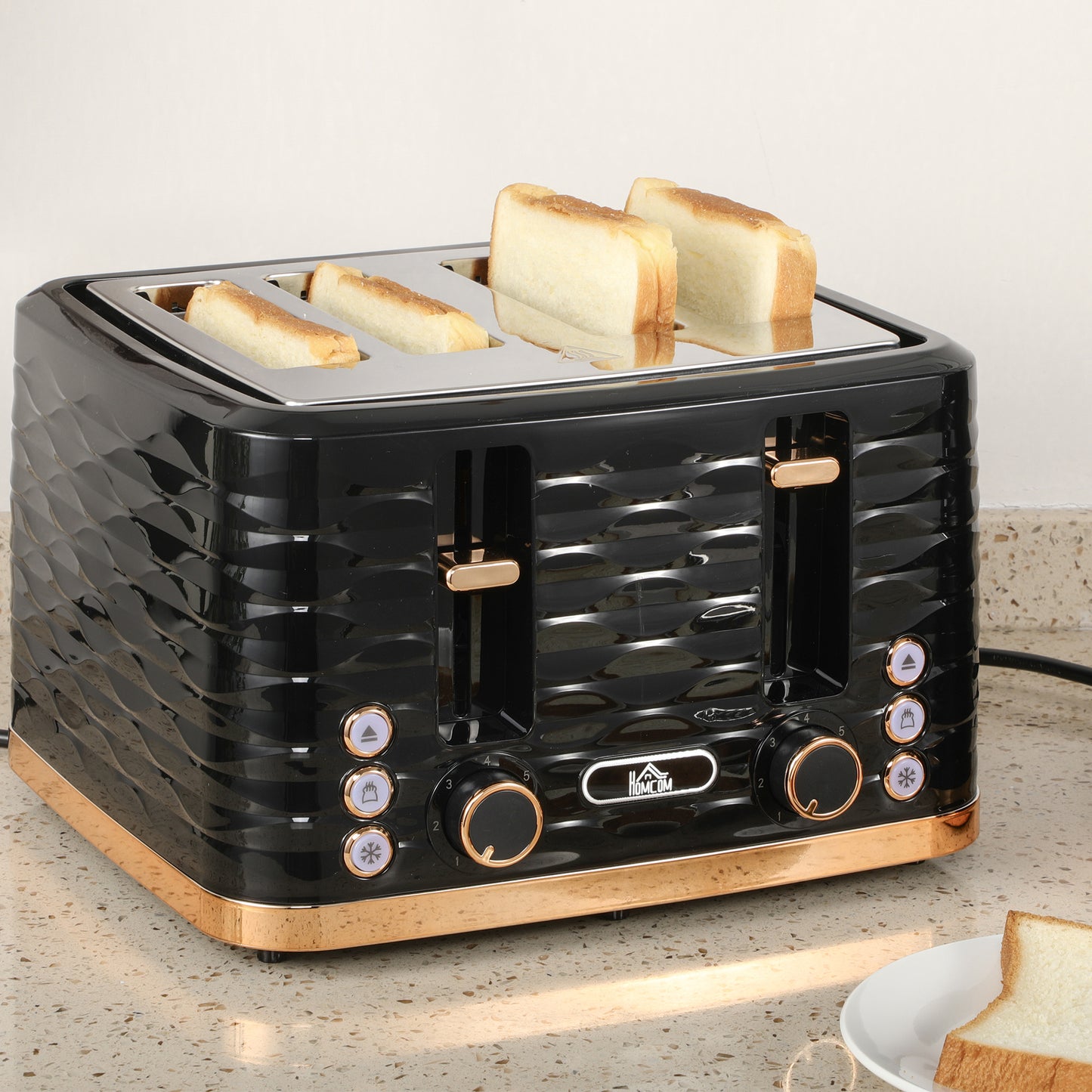 HOMCOM 4-Scheiben-Toaster, wellenförmiges Design, mehrere Funktionen, Krümelfach, Schwarz
