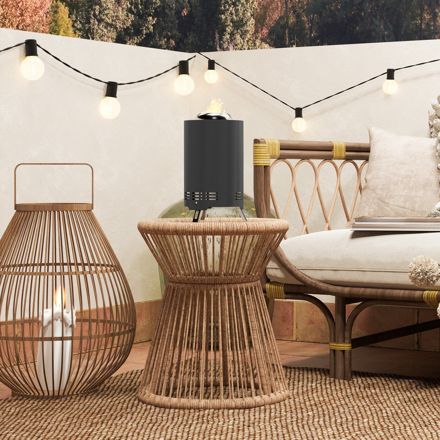 Outsunny Feuerschale Ø16x25cm aus Edelstahl Feuerstelle mit Schürhaken Rauchfreie Feuerschalen Grau