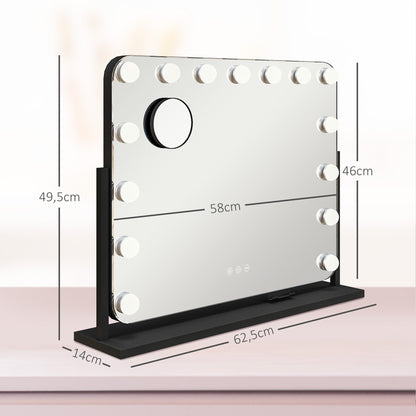 HOMCOM LED Kosmetikspiegel, 3 Lichtmodi, dimmbar, Touchsteuerung, USB, 62,5x49,5cm, Schwarz