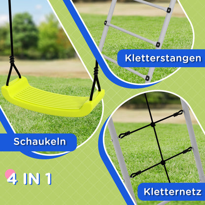 Outsunny Kinderschaukel-Set, mit Kletternetz und Sprossenleiter, für Kinder 3-8 Jahre, Stahlgestell, Grün